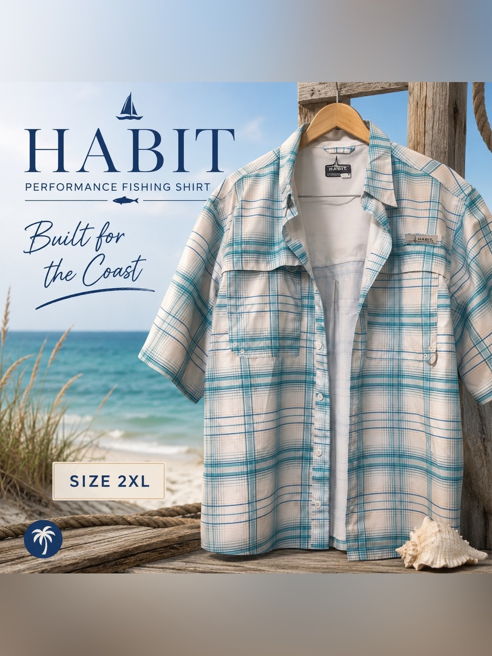 Habit Men’s Plaid Short Sleeve Fishing Shirt Size 2XL Performance Outdoor